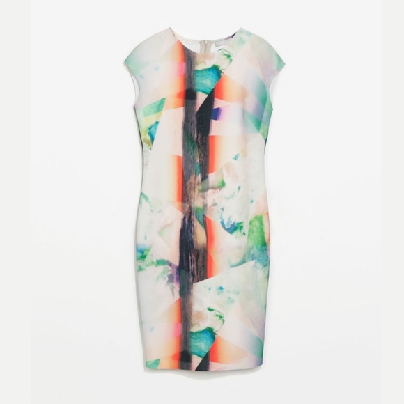 NWT Zara Watercolor Neoprene Mheath Scuba Bodycon Dress sz S - Picture 3 of 16